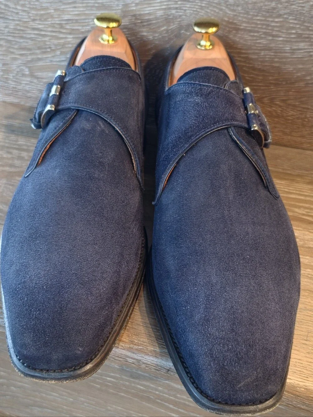 Magnanni Navy Suede Single Monk Strap Oxfords